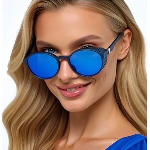 Women Fashion Sunglasses Designer Thick Frame Shades Blue Mirrror Lens Retro New